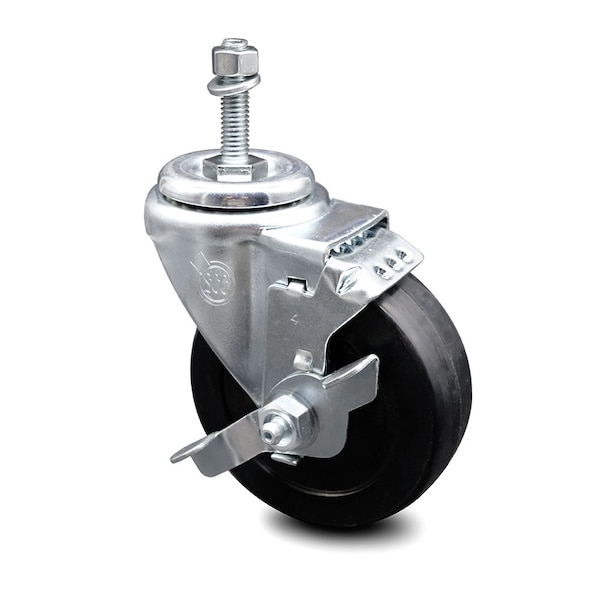 4 Inch Soft Rubber Wheel Swivel 10mm Threaded Stem Caster with Brake SCC